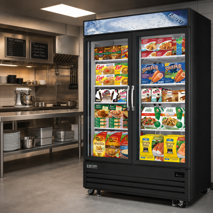 Product image #2 for Everest Refrigeration EMGF48B Reach-In Glass Door Merchandiser Freezer, 2-Section, 48 Cu. Ft.