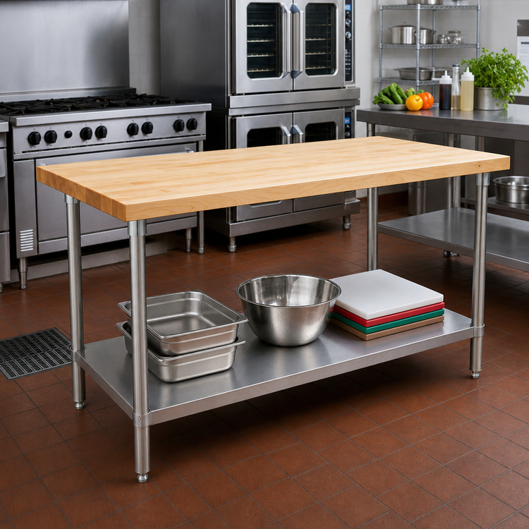 Product image #2 for Advance Tabco Maple Top Work Table with Adjustable Undershelf, 84 x 30 Inches
