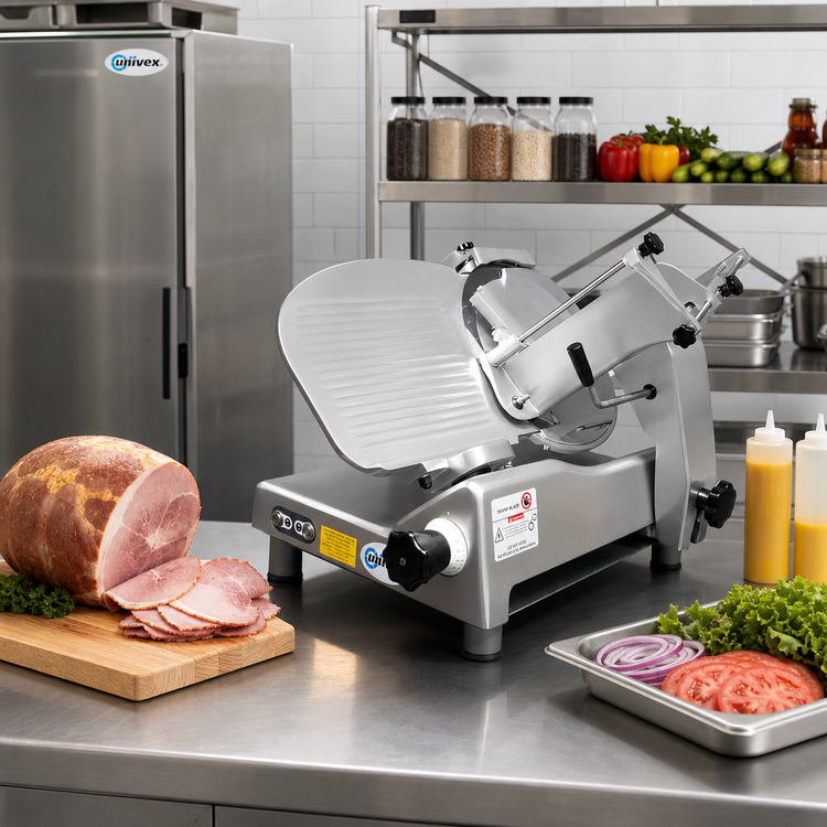 Product image #2 for Univex Premium Series 13-Inch Manual Gravity Feed Commercial Slicer, Gear-Driven, 1/2 HP