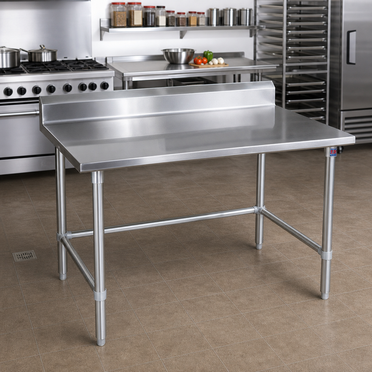 Product image #2 for John Boos Stallion 84-Inch x 36-Inch Stainless Steel Work Table with 5-Inch Backsplash and Galvanized Base