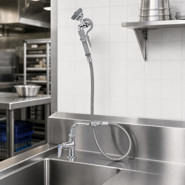 Product image #2 for T&S Brass Single Hole Single Temperature Deck Mount Pantry Mixing Faucet Kit with 44-Inch Hose and Vacuum Breaker