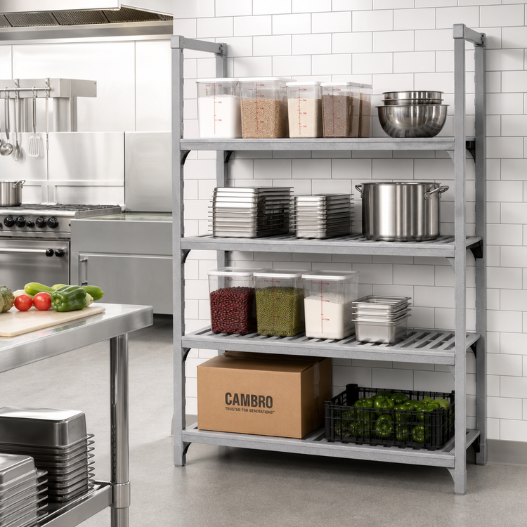 Product image #3 for Cambro Camshelving Premium 18-Inch x 48-Inch 4-Shelf Vented Shelf Kit, Speckled Gray