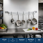 Thumbnail image #2 for Eagle Group SBPR-60-A 60-Inch Aluminum Wall-Mount Single-Bar Pot Rack with 5 Double-Prong Stainless Steel Hooks
