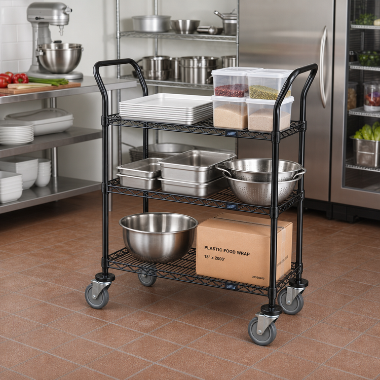 Product image #2 for Three-Shelf Wire Utility Bus Cart, 30 x 24 x 37-1/2 Inches, 1200 lb. Capacity