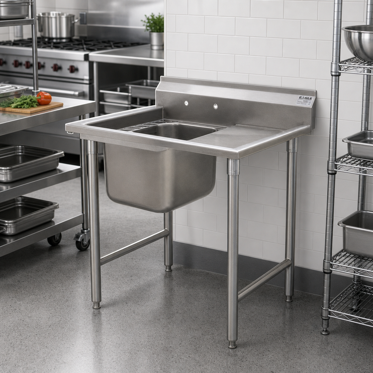 Product image #2 for Eagle Group 414 Series 1-Compartment Commercial Sink with 18-Inch Right Drainboard, 45 Inch Wide