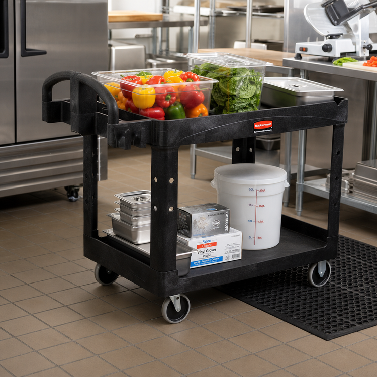Product image #2 for Rubbermaid Commercial Products Heavy Duty 2-Shelf Polypropylene Utility Bus Cart, 44 x 25-1/4 x 39 Inches, 500 lb Capacity, Black