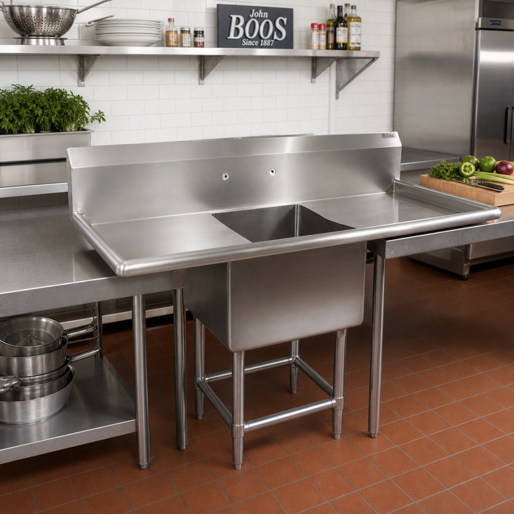 Product image #2 for John Boos Pro-Bowl 1-Compartment Stainless Steel Sink with Left and Right Drainboards, 69-1/4-Inch Wide
