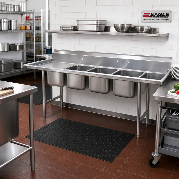 Product image #2 for Eagle Group 414 Series Four-Compartment 24x24x13.5 Inch Stainless Steel Sink with 18 Inch Left Drainboard