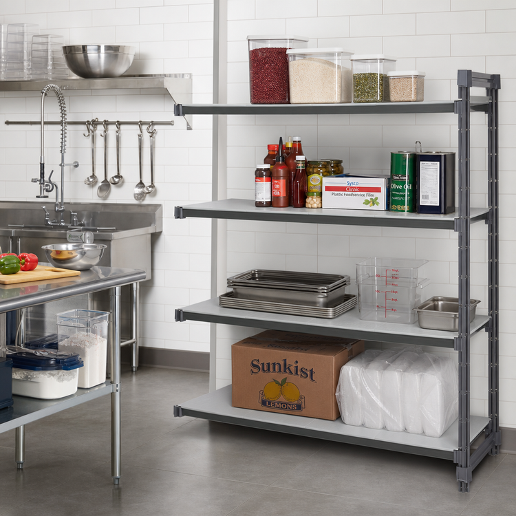 Product image #2 for Cambro Camshelving Basics Plus 4-Tier Solid Add-On Polymer Shelving Unit, 24" x 60" x 64"