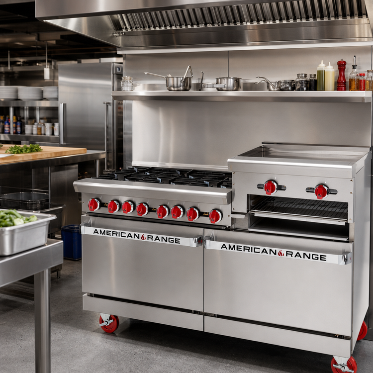 Product image #2 for American Range 36-Inch Gas Restaurant Range with 4 Open Burners and 12-Inch Griddle/Broiler