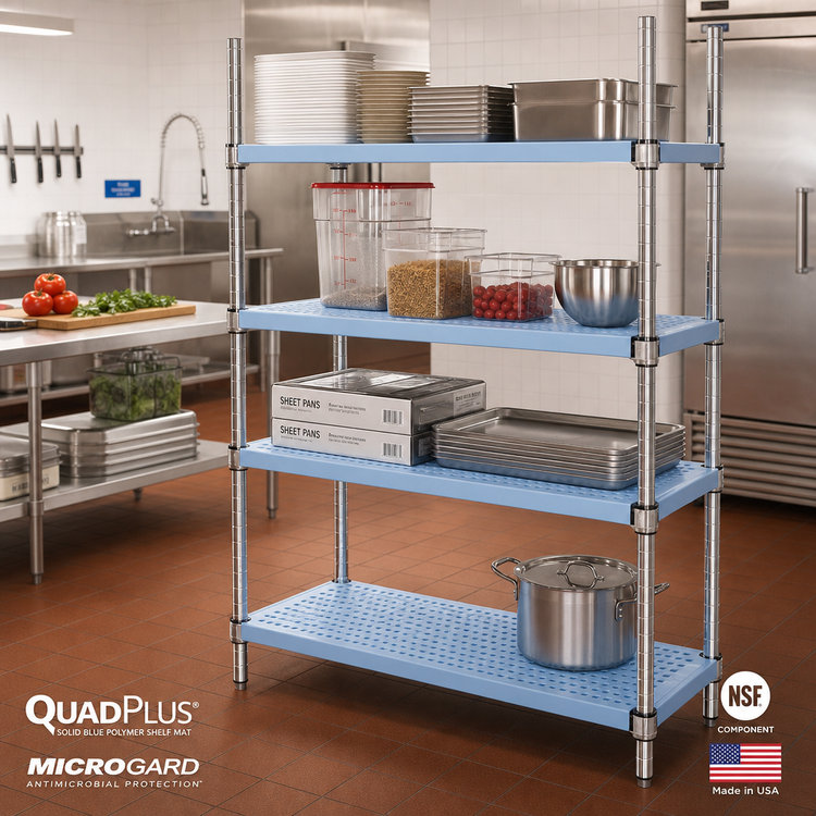 Product image #2 for QuadPlus Solid Blue Polymer Shelf Mat with MICROGARD Antimicrobial Protection, 60 x 21 Inches