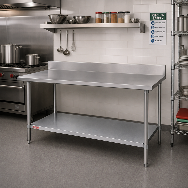 Product image #2 for Duke 72" x 36" 16-Gauge 400 Series Stainless Steel Work Table with 5" Riser and Galvanized Undershelf