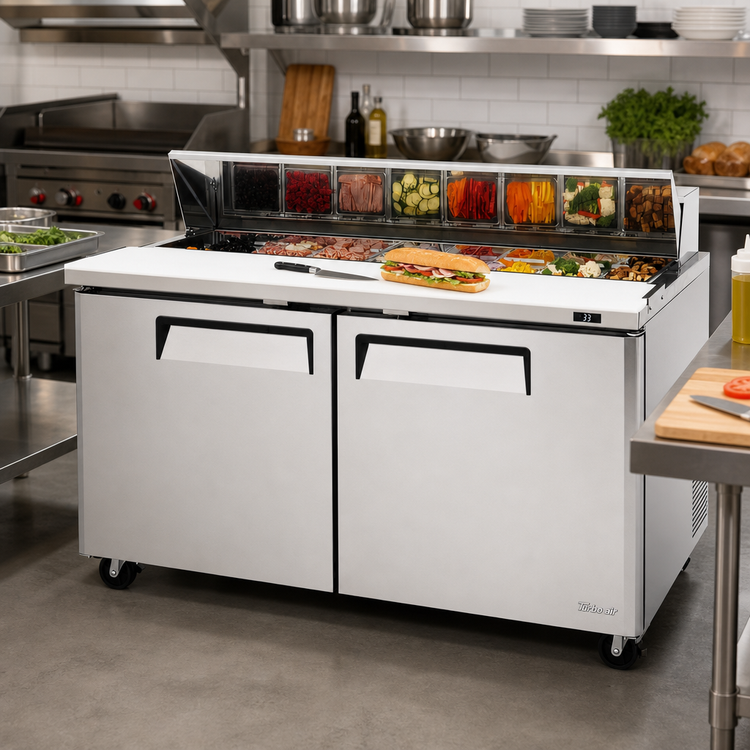 Product image #2 for Turbo Air M3 Series Two-Section Sandwich/Salad Prep Table Refrigerator, 60-1/4 Inch Wide, 16-Pan Top