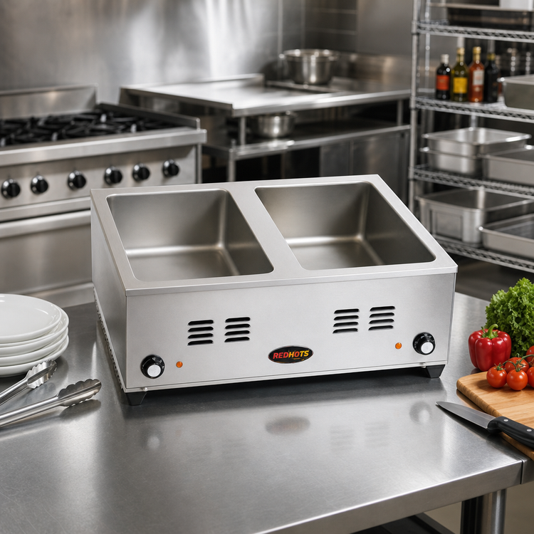 Product image #2 for RedHots Countertop Electric Food Warmer with 2 Full-Size Pan Openings, Wet/Dry, Stainless Steel, 208V