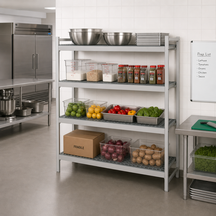 Product image #2 for Fermostock 4-Tier Stationary Starter Polymer Shelving Unit, 68"W x 14"D x 66"H, Gray