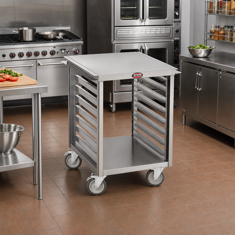 Product image #2 for 25-1/2-Inch Mobile Stainless Steel Equipment Stand with Wing Table, 16 Pan Slides