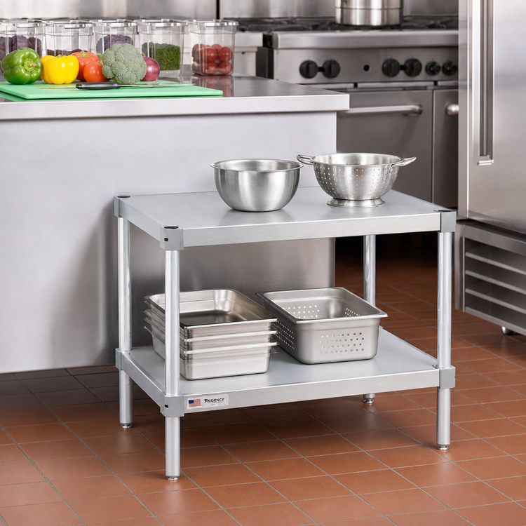 Product image #2 for Stationary Modular Aluminum Equipment Stand with 2 Adjustable Solid Shelves, 30 x 18 x 24 Inches