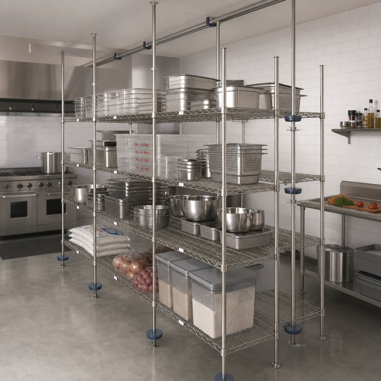 Product image #2 for Metro qwikTRAK Stainless Steel Stationary End Unit Kit for High Density Track Shelving