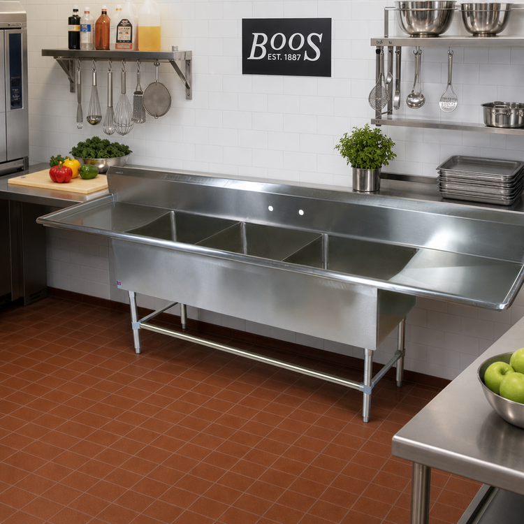 Product image #2 for John Boos Pro-Bowl 3-Compartment Stainless Steel Sink with Dual 30-Inch Drainboards, 123-1/4 Inch Wide