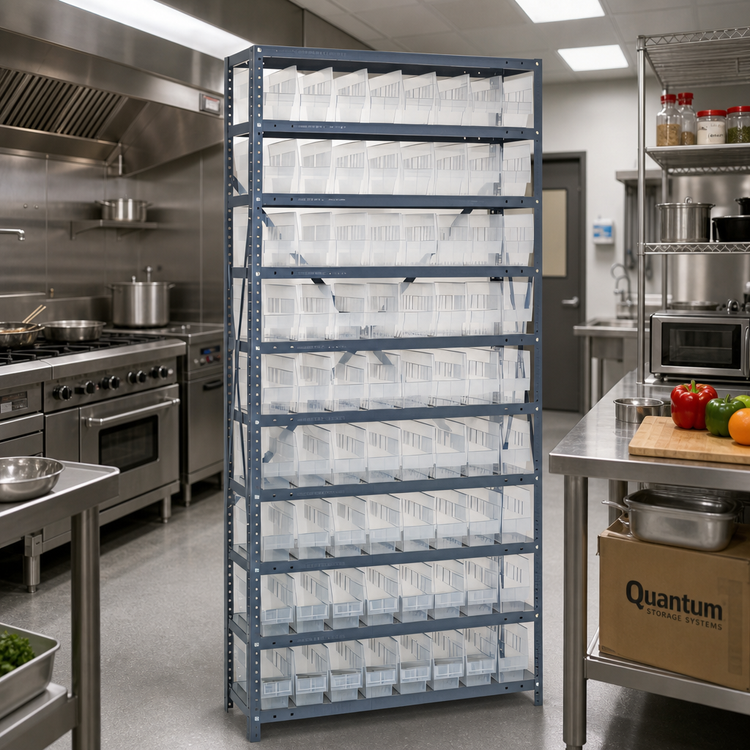 Product image #2 for Quantum Heavy-Duty Stationary Wire Shelving Unit with 13 Shelves and 72 Clear Bins