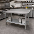 Thumbnail image #2 for John Boos Stallion UFBLG7218 72 x 18-Inch 18-Gauge Type 430 Stainless Steel Work Table with Galvanized Open Base, Undershelf and Rear Riser
