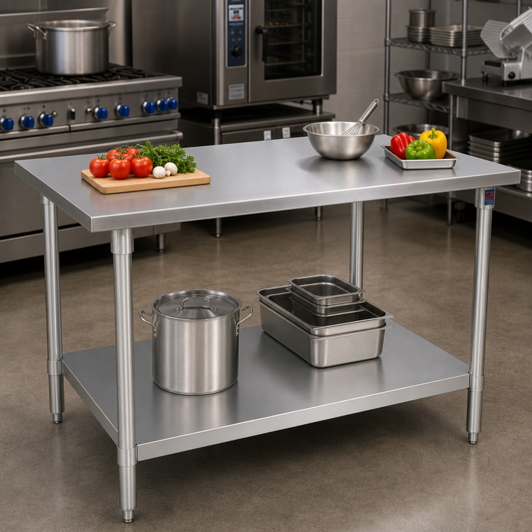 Product image #2 for John Boos Stallion 72"W x 36"D 16-Gauge 300 Series Stainless Steel Top Work Table with Galvanized Base and Undershelf