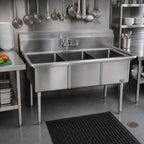 Thumbnail image #2 for John Boos E3S8-18-12 3-Compartment Stainless Steel Sink, 18-Gauge 300 Series, Boxed Backsplash, Galvanized Legs, No Drainboards