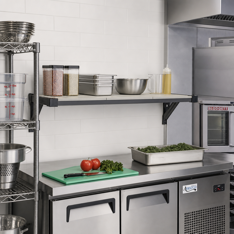 Product image #2 for Cambro Camshelving Elevation Wall-Mounted Solid Add-On Shelf Kit, 14 x 48 Inches, Brushed Graphite