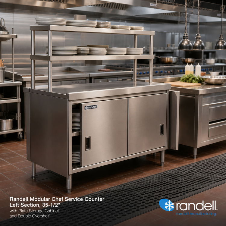 Product image #2 for Randell Modular Chef Service Counter Left Section, 35-1/2 Inch, with Plate Storage Cabinet and Double Overshelf