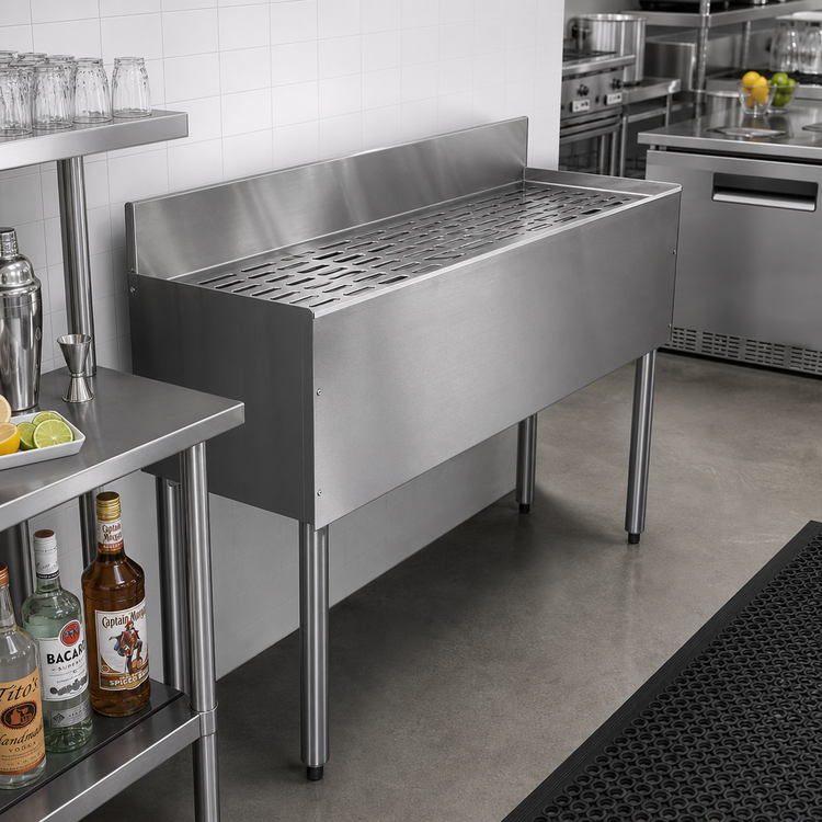 Product image #2 for CHOICE 48-Inch Freestanding Underbar Drainboard, 24-Inch Deep, Stainless Steel
