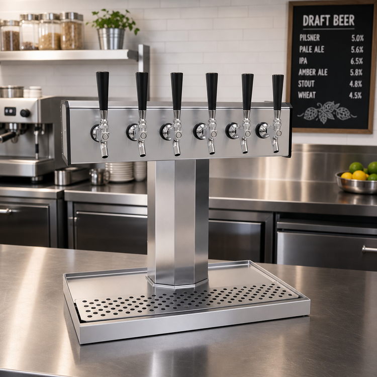 Product image #2 for Glastender BT-6-SS 6-Faucet Air-Cooled Tee Draft Dispensing Tower, Countertop, Stainless Steel
