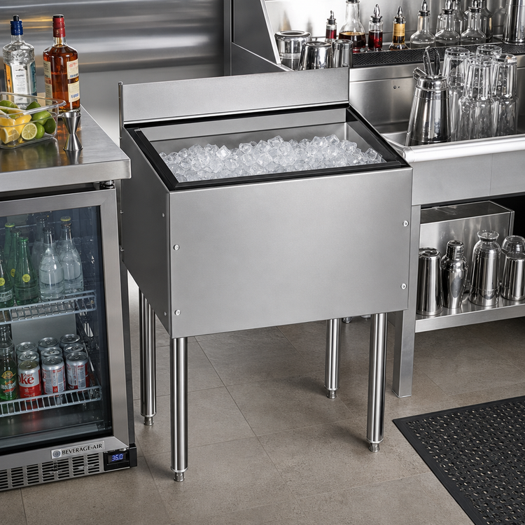 Product image #2 for CHOICE Underbar Stainless Steel Ice Bin with Built-In 10-Circuit Cold Plate, 24-Inch W x 19-Inch D, 67 lb. Capacity