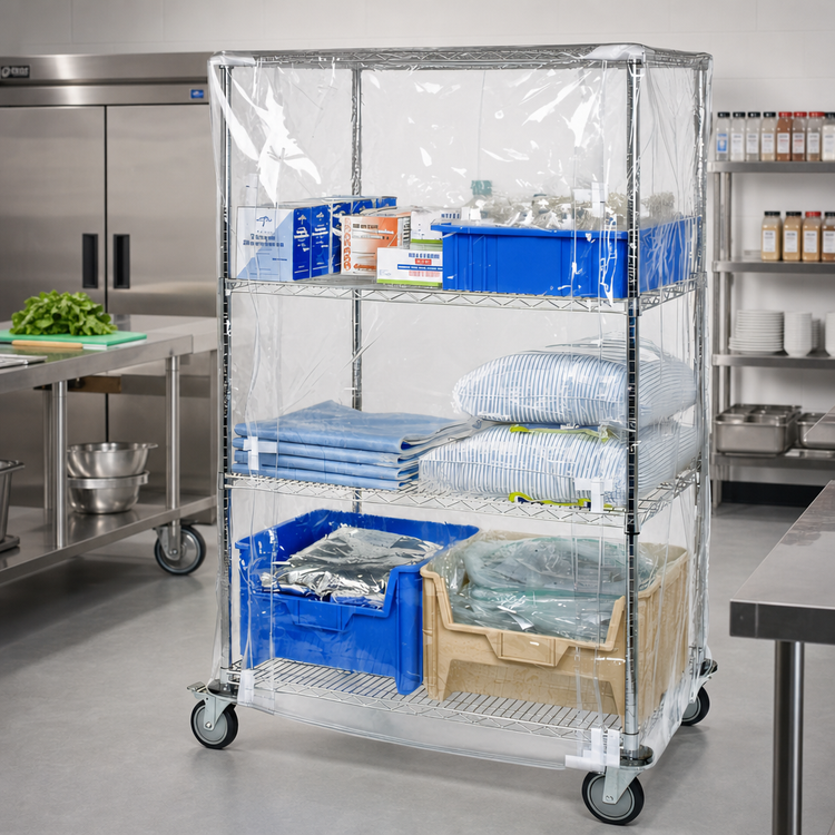 Product image #2 for Quantum Wire Cart Cover for 24 x 36 x 74 Inch Wire Carts, Clear 10-Gauge Vinyl with Velcro Flap