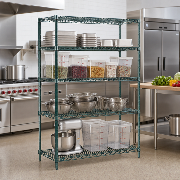Product image #3 for Eagle Group Valu-Gard Double-Mat Wire Shelving Starter Unit, 4-Tier, 60W x 24D x 63H, Green Epoxy