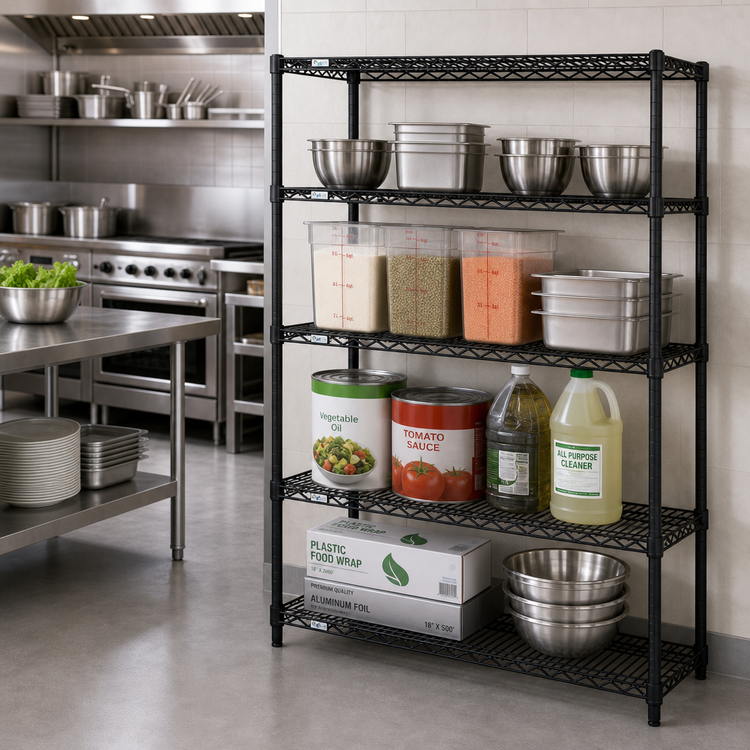 Product image #2 for Quantum 72"W x 12"D x 54"H Wire Shelving Starter Kit, Black Epoxy Coated