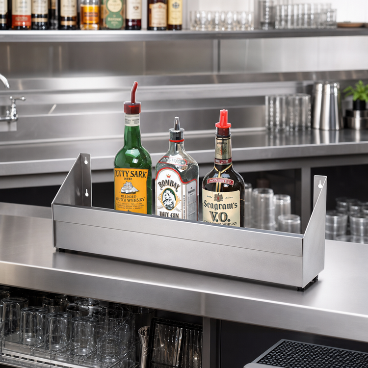 Product image #2 for Advance Tabco Underbar Basics Single-Tier Stainless Steel Speed Rail, 48-Inch, 13-14 Bottle Capacity