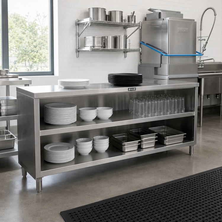 Product image #2 for John Boos 132-Inch Open Front Stainless Steel Dish Storage Cabinet with Open Base