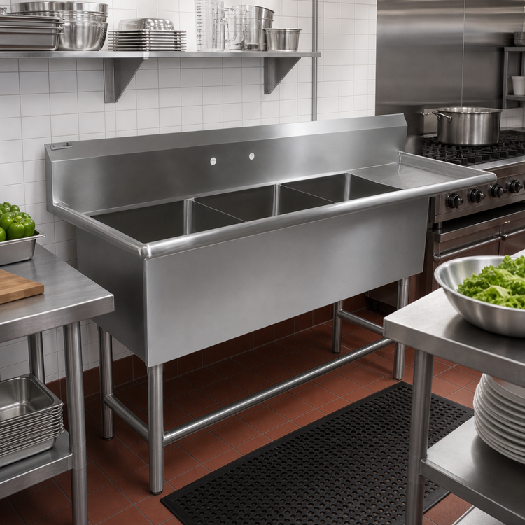 Product image #2 for John Boos Pro-Bowl 3-Compartment Sink with Right Drainboard, 16-Gauge Stainless Steel