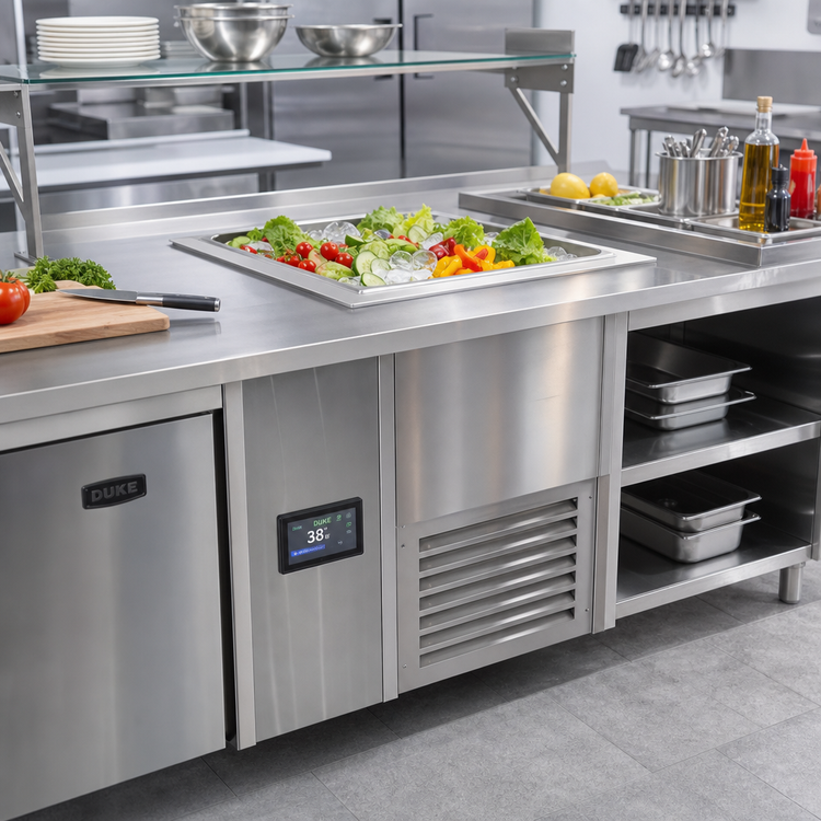 Product image #2 for Duke Drop-In Refrigerated Cold Food Pan with Drain, 1 Full-Size Pan, Touchscreen Control, R290, 120V