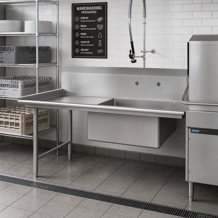 Product image #2 for John Boos 72-Inch Straight Soiled Dish Table with Pre-Rinse Sink and 10-Inch Backsplash