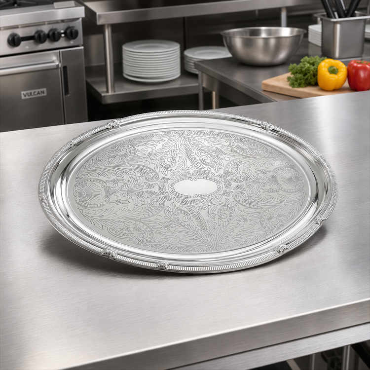 Product image #2 for Winco Oval Chrome-Plated Serving Tray with Gadroon Edge, 18-3/4 x 13 In.