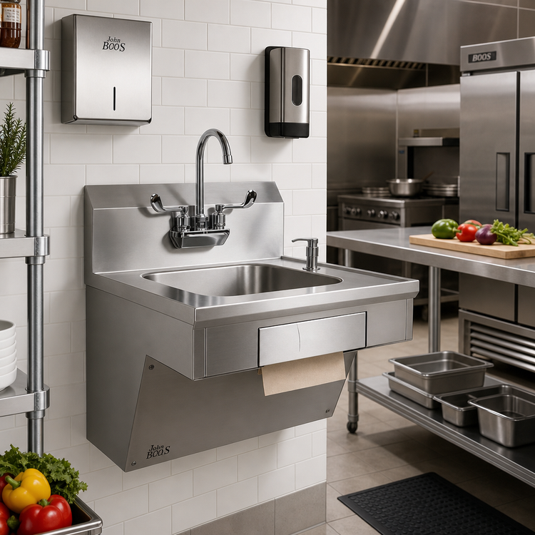 Product image #2 for John Boos Pro-Bowl ADA Wall-Mount Stainless Steel Hand Sink with Gooseneck Faucet, Soap/Towel Dispenser and 14 x 16 x 5 Inch Bowl