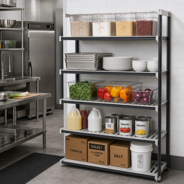Product image #2 for Cambro Camshelving Elements XTRA 5-Tier Stationary Add-On Polymer Shelving Unit, 24 x 54 x 84 Inches, Speckled Gray