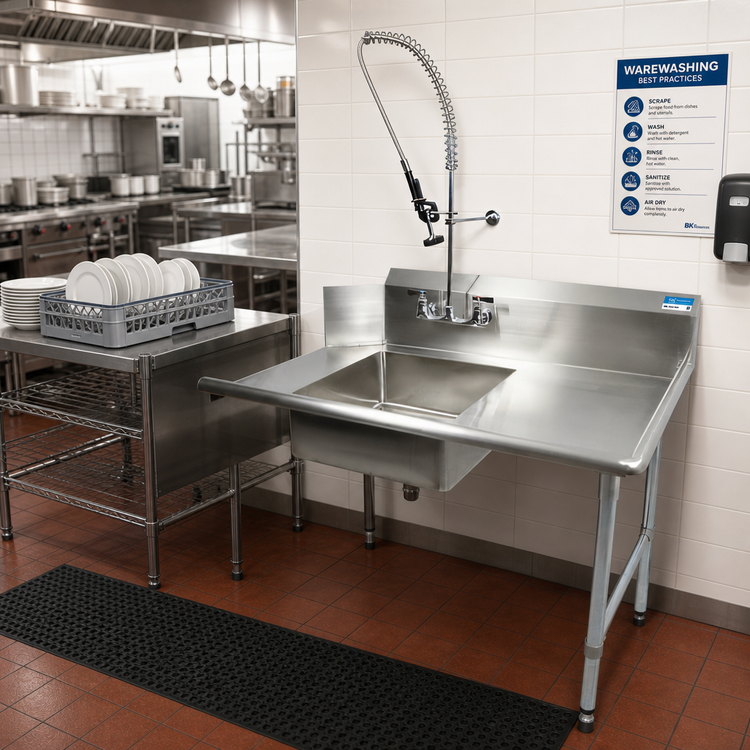 Product image #2 for BK Resources 72-Inch Straight Right-to-Left Soiled Dish Table with Pre-Rinse Sink and Faucet