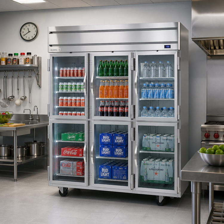 Product image #2 for Beverage-Air Horizon Series 3-Section Reach-In Freezer with Half Glass Display Doors, 69.1 Cu. Ft.