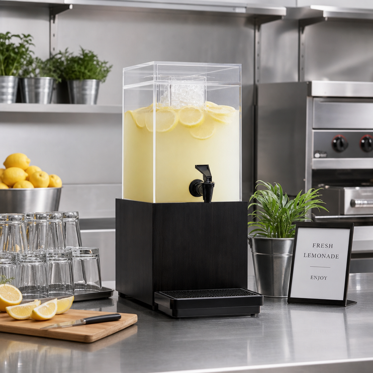 Product image #2 for Midnight Bamboo 1.5 Gallon Square Beverage Dispenser with Ice Chamber and Drip Tray