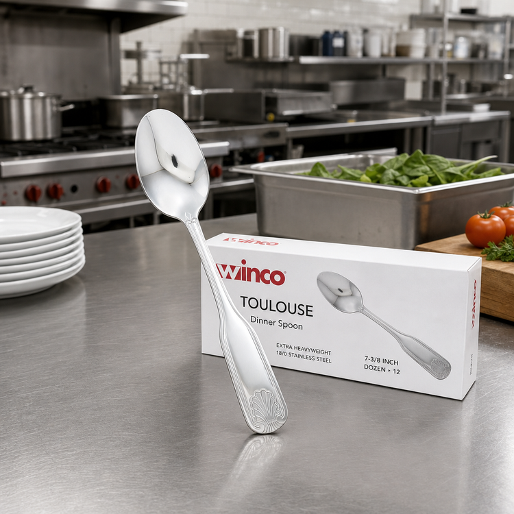 Product image #3 for Winco Toulouse Dinner Spoon, 7-3/8 Inch, 18/0 Stainless Steel, Extra Heavyweight, Mirror Finish