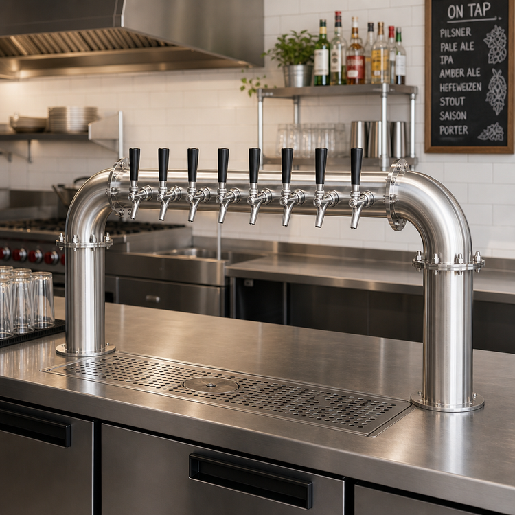 Product image #2 for Krowne 8-Faucet Glycol-Cooled Pass-Through Beer Tower, 45-Inch, Countertop, Brushed Stainless Steel