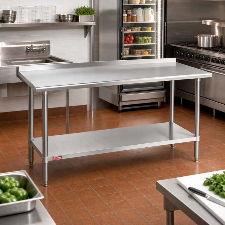 Product image #2 for Duke 72-Inch x 30-Inch Stainless Steel Open Base Work Table with 1-1/8-Inch Riser and Galvanized Undershelf