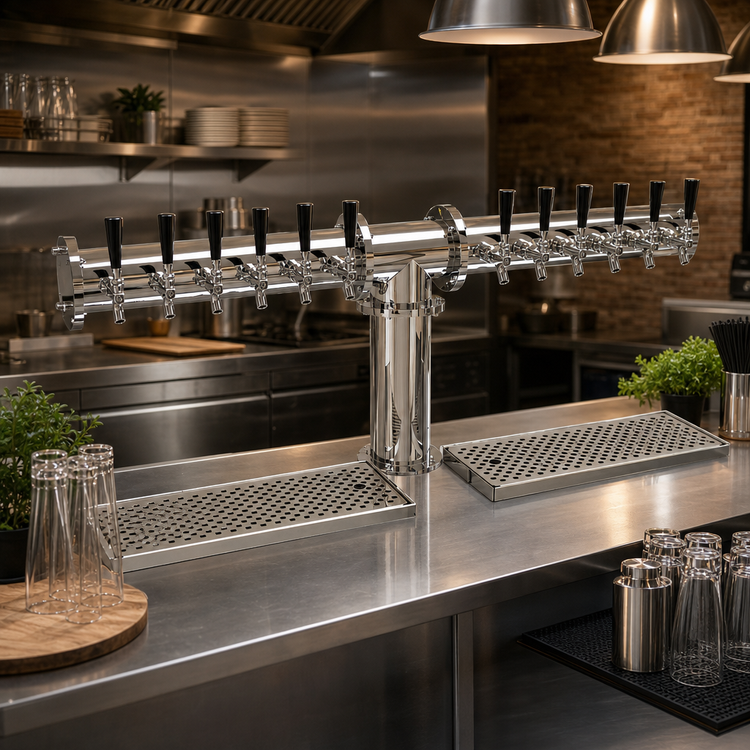 Product image #2 for Glastender 12-Faucet Countertop Pipe Tee Draft Dispensing Tower, Air-Cooled, Mirror Finish